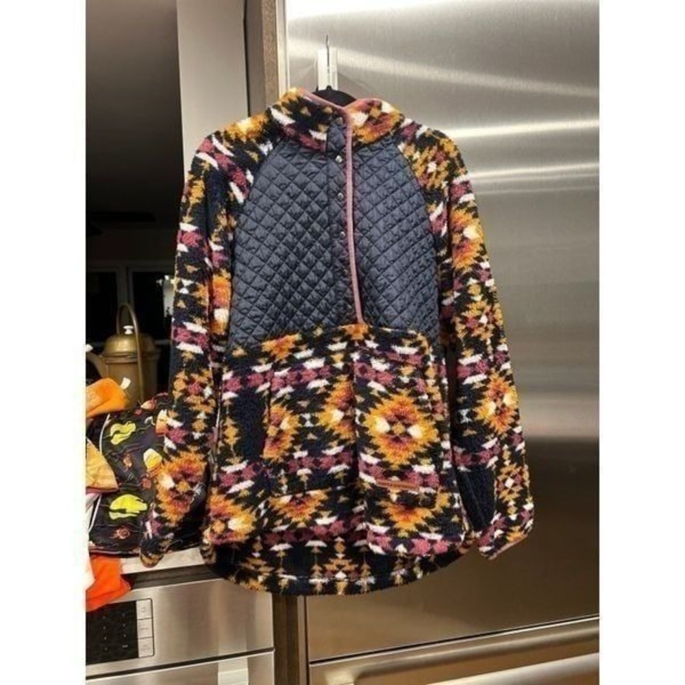 Simply Southern Jacket Womens Aztec‎ Half Snap Pullover Quilted Deep Pile XL